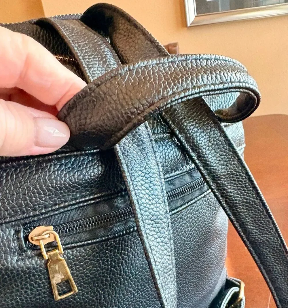 UNBRANDED - EUC Black Pebbled Faux Leather Mini Backpack w/Padlock-Style Accent